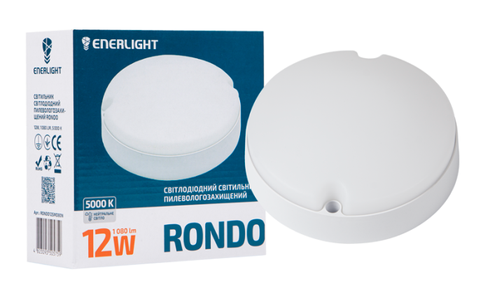 СВІТИЛЬНИК СВІТЛОДІОДНИЙ ENERLIGHT RONDO 12ВТ 5000К IP65
